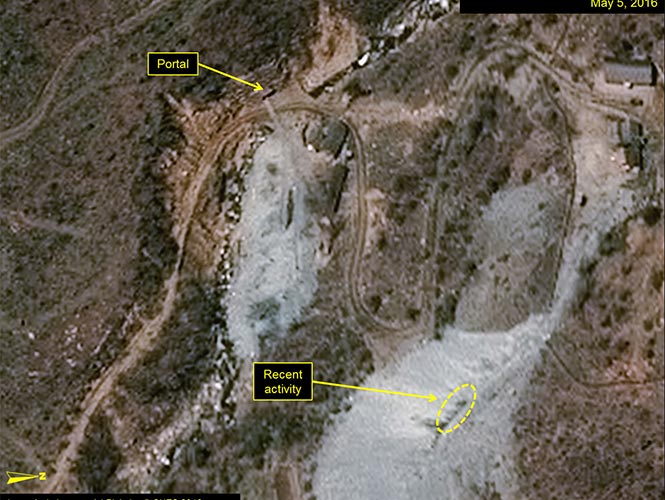 Imágenes captadas por satélite el pasado 5 de mayo, muestran llegada de vehículos al centro de pruebas nucleares norcoreano de Punggye-ri.