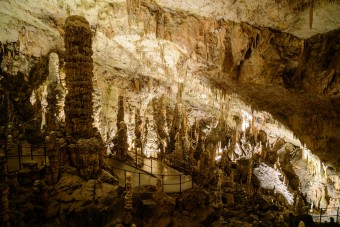 TO GO WITH AFP STORY BY BOJAN KAVCIC  A picture taken on April 25, 2016 shows Postojna Cave, in Postojna. The strange, slithery creatures inside Slovenia's Postojna cave were once considered living proof that dragons existed, prompting locals to give it a wide berth. Now large crowds from all over the world queue up to witness the extremely rare hatching of the mysterious olms, ancient underwater predators, which can live up to 100 years and only breed once in a decade, in one of the aquariums. Found primarily in Balkan cave rivers, the protected eel-like species has been living in the world-famous Postojna cave, 50 kilometres (30 miles) southwest of the capital Ljubljana, for what researchers say is millions of years.  / AFP PHOTO / Jure Makovec/AFP